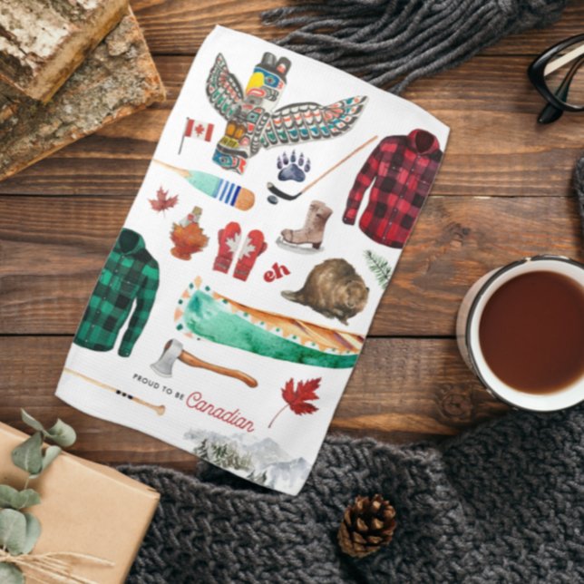 Proud to be Canadian | Watercolor Illustration Kitchen Towel (Creator Uploaded)