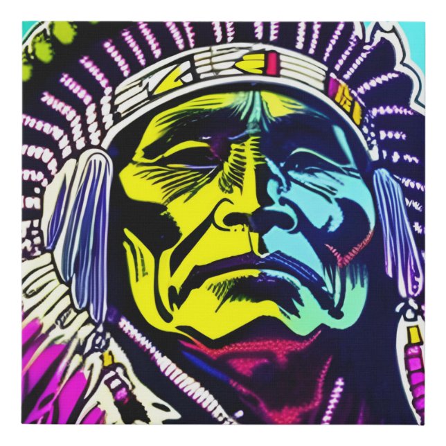 PROUD TO BE CHIEF. NATIVE AMERICAN CHIEF. FAUX CANVAS PRINT (Front)