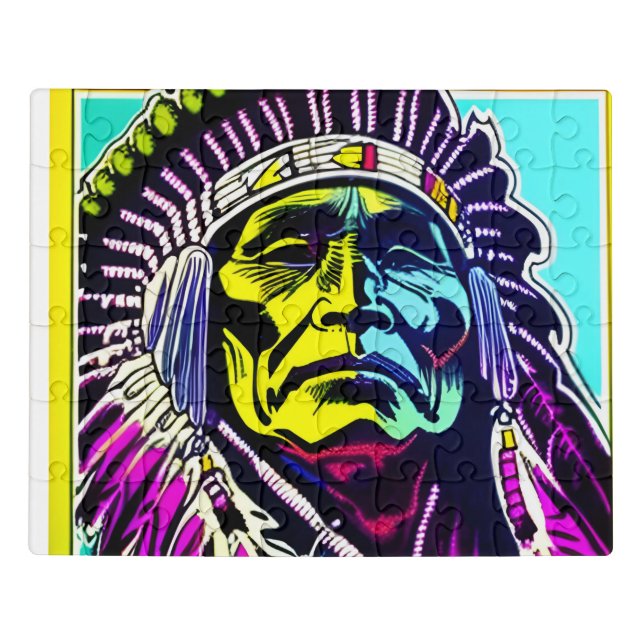 PROUD TO BE CHIEF. NATIVE AMERICAN CHIEF. JIGSAW PUZZLE (Puzzle Horizontal)