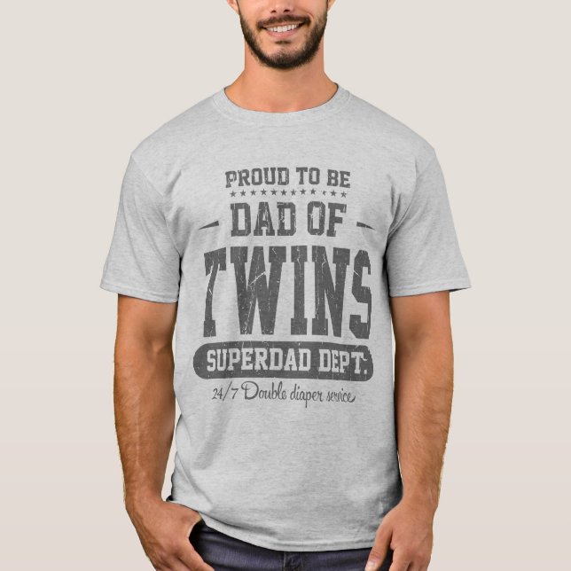 Proud To Be Dad Of Twins Superdad Dept. Grey T-Shirt (Front)