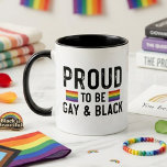 Proud To Be Gay And Black Rainbow Pride Quote Two-Tone Coffee Mug<br><div class="desc">This bold typography design features the message “Proud To Be Gay & Black” with rainbow stripe accents on a clean white background. The distressed black lettering gives it a strong, modern look while keeping the message easy to read. It is a powerful design centered on identity, pride, visibility, and self-expression....</div>