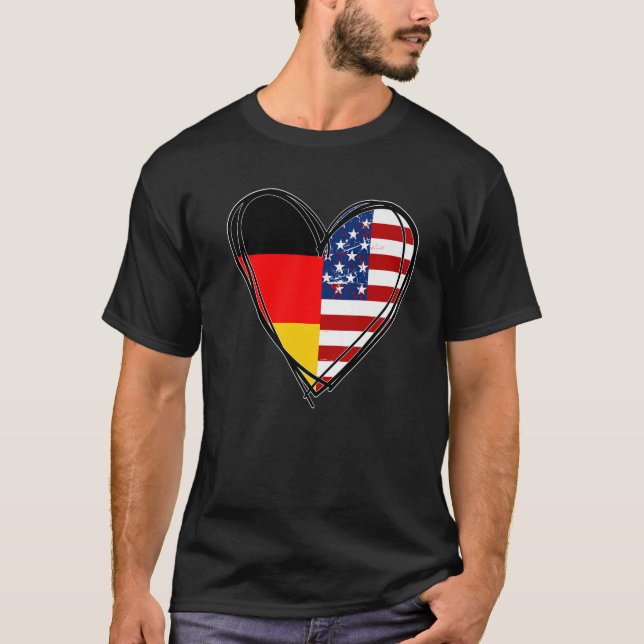 Proud to Be German American Cool Germany US Flag H T-Shirt (Front)
