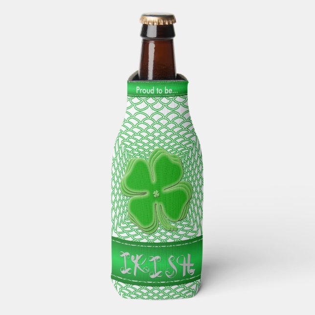 "Proud to be Irish" Ribbon Holiday Typography Bottle Cooler (Bottle Front)