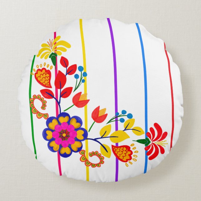 Proud to Be Latino Baby shower | Floral & stripe Round Pillow (Front)