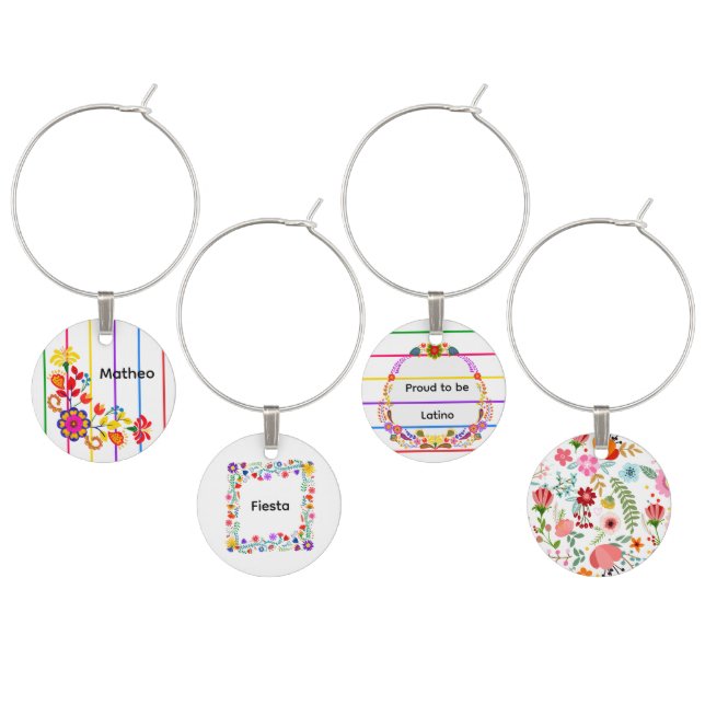 Proud to Be Latino Baby shower | Floral & stripe Wine Charm (Staggered)