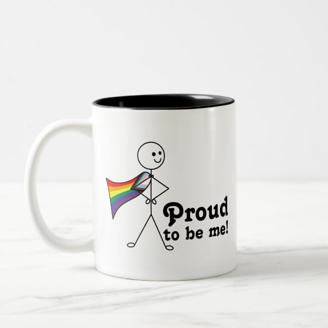 Proud to Be Me LGBTQ+ Rainbow Quasar Progress Prid Two-Tone Coffee Mug (Left)
