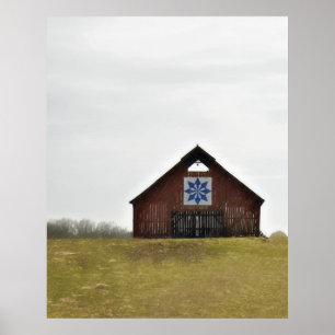 Proud Traditions barn, quilt on rainy day Poster