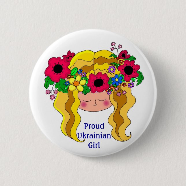 Proud Ukrainian Girl Ukrainian Folk Art Pinback Button (Front)