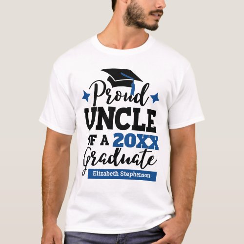 Proud Uncle 2022 graduate black blue tassel name T_Shirt