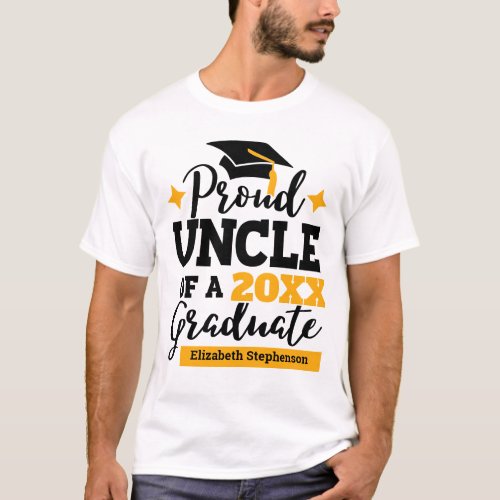 Proud Uncle 2022 graduate black gold cap name T_Shirt