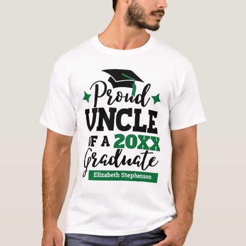 Proud Uncle 2022 graduate black green tassel name T_Shirt