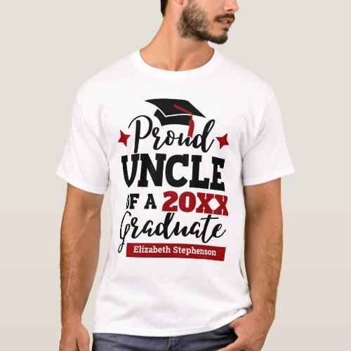 Proud Uncle 2022 graduate black red cap name T_Shirt