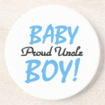 Proud Uncle Baby Boy Gifts Drink Coaster<br><div class="desc">Proud Uncle Baby Boy keepsake boxes,  tiles,  ornaments,  notebooks,  hoodies,  mugs,  cards,  stickers,  tote bags,  magnets,  and other proud uncle apparel and gifts with blue and black text.</div>