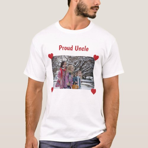 Proud Uncle Love Hearts Personalize Photo Make T_Shirt