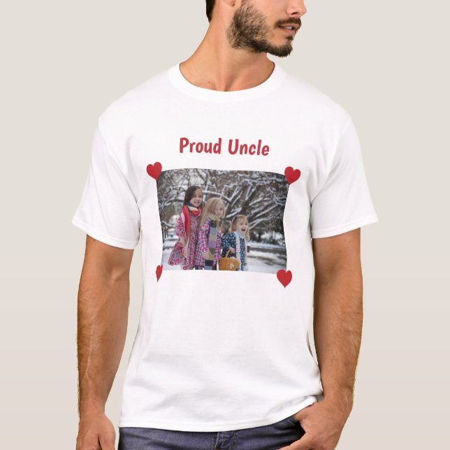 Proud Uncle Love Hearts Personalize Photo Make T-Shirt (Front)