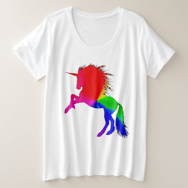 Proud Unicorn of Colorful Stain Glass Design, ZKOA Plus Size T-Shirt (Design Front)
