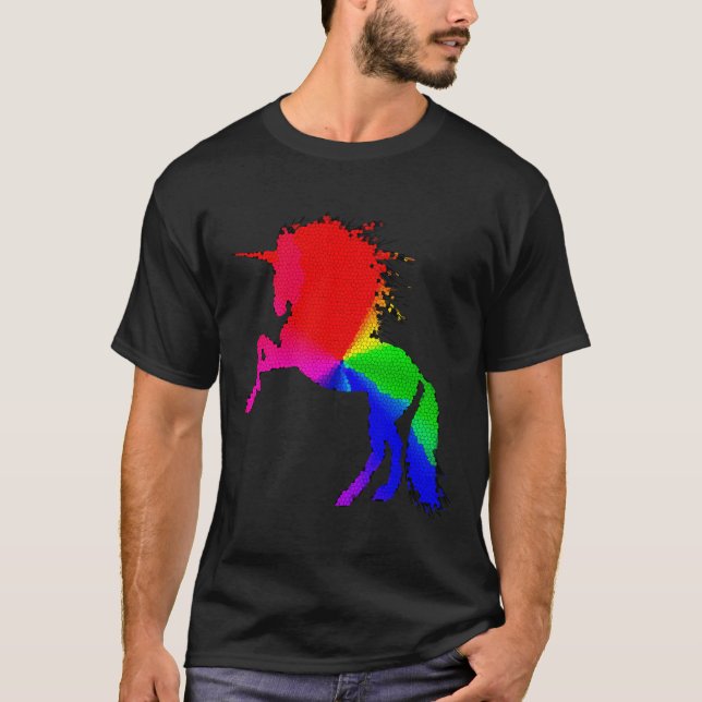 Proud Unicorn of Colorful Stain Glass Design, ZKOA T-Shirt (Front)