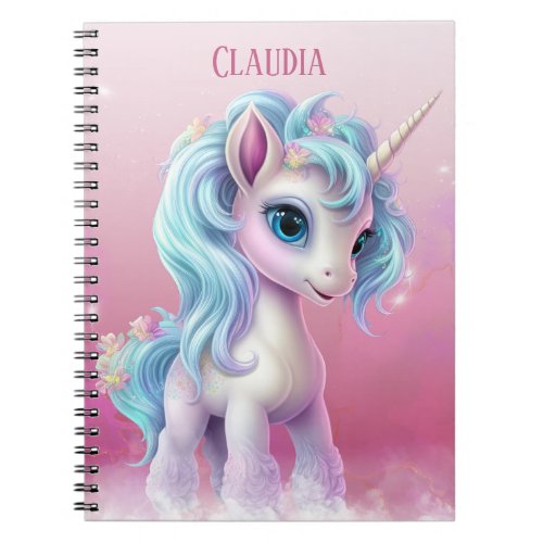 Proud Unicorn redpink sky clouds and stars  name Notebook