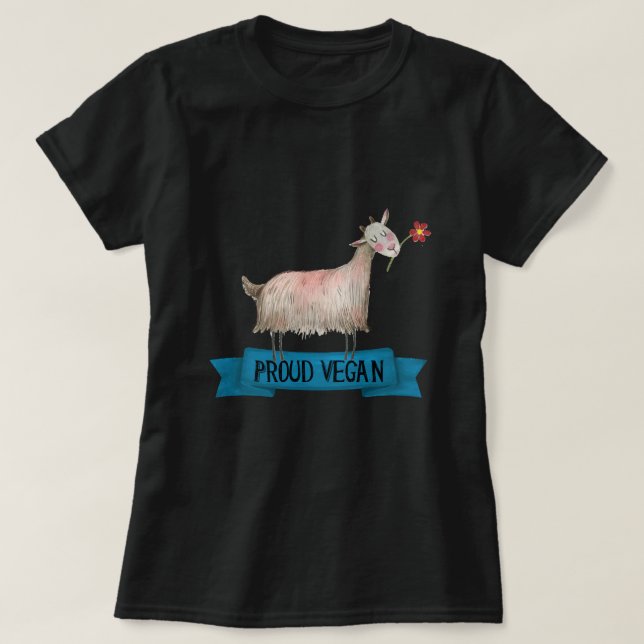 Proud Vegan Cute Goat With Flower Illustration Art T-Shirt (Design Front)
