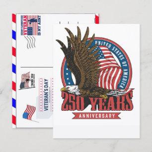 Proud Veteran 250 Years America 1776 2026 Holiday Postcard