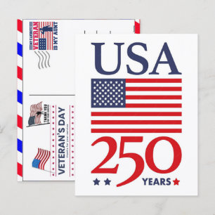 Proud Veteran 250 Years America 1776 2026 Holiday Postcard