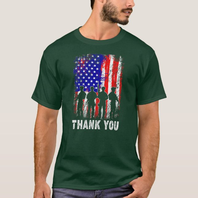 Proud Veteran American Flag Thank you Veterans  T-Shirt (Front)