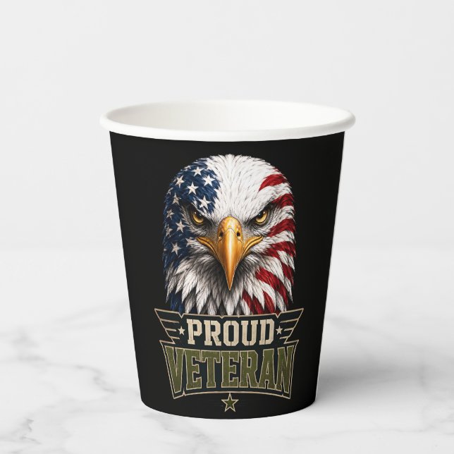Proud Veteran Eagle – Memorial Day American Flag Paper Cups (Back)
