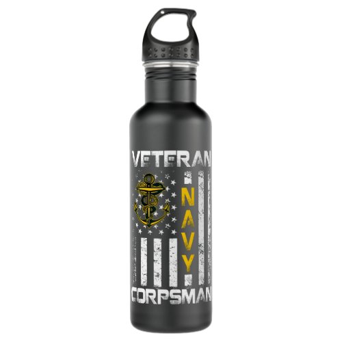 Proud Veteran Navy Corpsman T_shirt Gifts for Men Stainless Steel Water Bottle