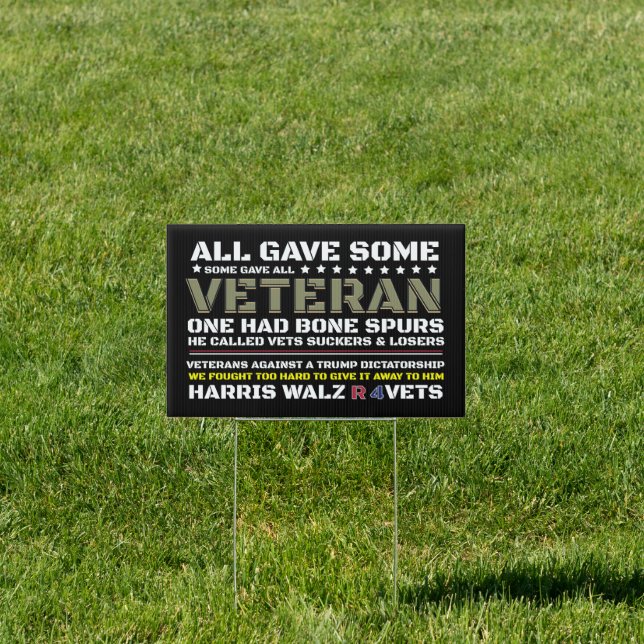 Proud Veterans Harris Walz 2024 Black Sign (Insitu)