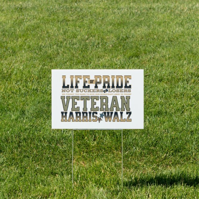 Proud Veterans Harris Walz 2024 White Sign (Insitu)
