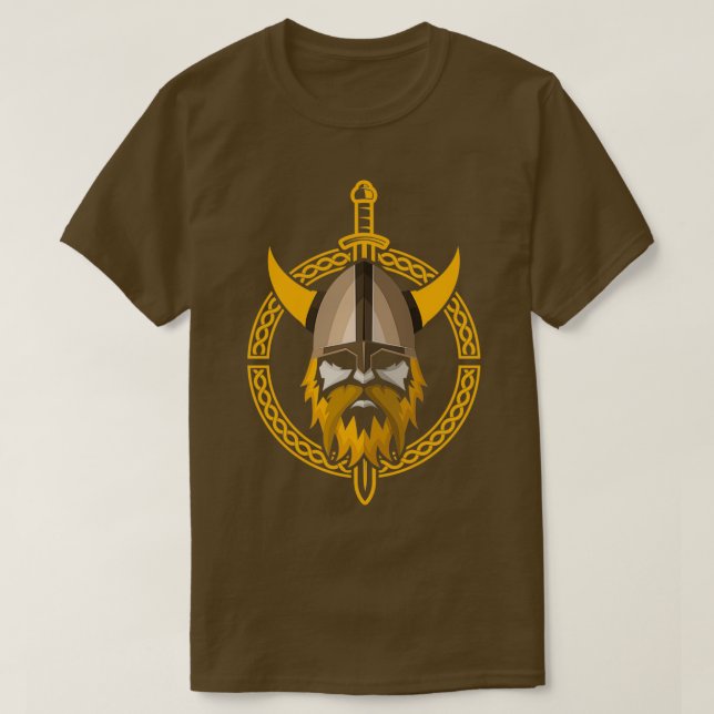 Proud Viking Warrior With Beard Helmet T-Shirt (Design Front)