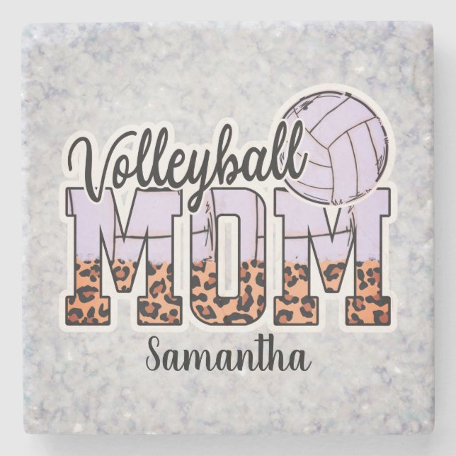 Proud Volleyball Mom – Serving Up Support Stone Coaster (Front)