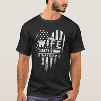 Proud Wife Desert Storm War Veteran American Flag T-Shirt