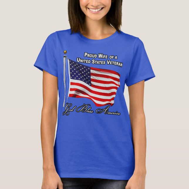 Proud Wife Of A US Veteran With USA Flag T-Shirt (Front)