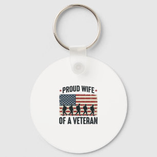 Proud Wife of a Veteran Patriotic Shirt Design (2) Keychain