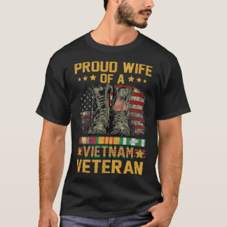 Proud Wife Of A Vietnam Veteran Flag American USA T-Shirt