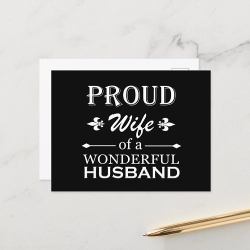 proud wife of a wonderful husband holiday postcard