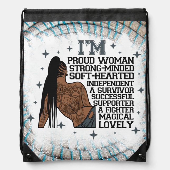 Proud Woman Black Queen Melanin Sista Shopp Drawstring Bag (Front)