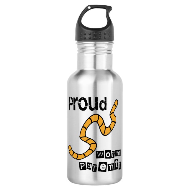 Proud Worm Parent Stainless Steel Water Bottle (Front)