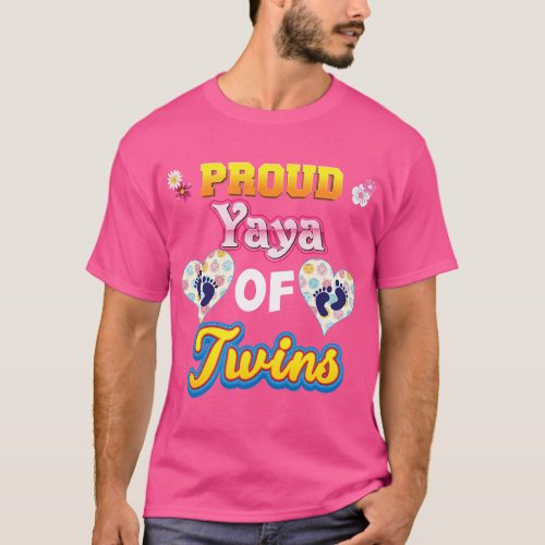 Proud Yaya Of Twins Mother Day Floral Heart Footpr T_Shirt