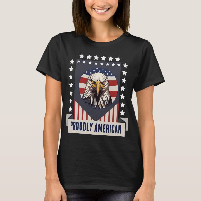 Proudly American Bald Eagle Denim Jacket T-Shirt (Front)