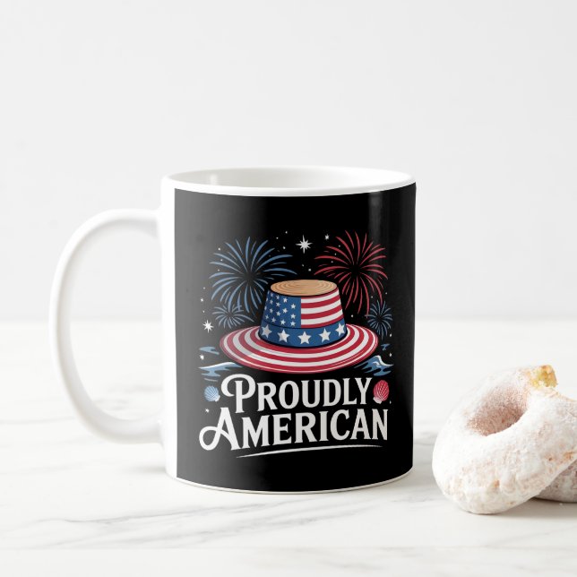 Proudly American - Patriotic Beach Sunhat Coffee Mug (With Donut)