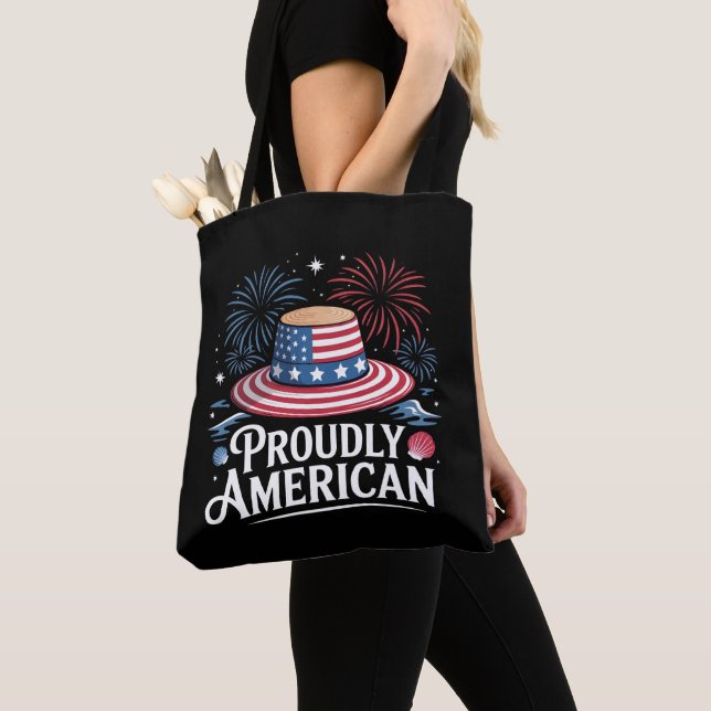 Proudly American - Patriotic Beach Sunhat Tote Bag (Close Up)