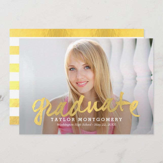 Proudly Brushed Graduation Announcement - Gold (Front/Back)