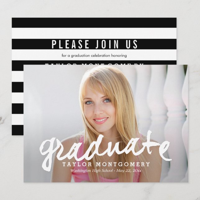Proudly Brushed Graduation Announcement - White (Front/Back)