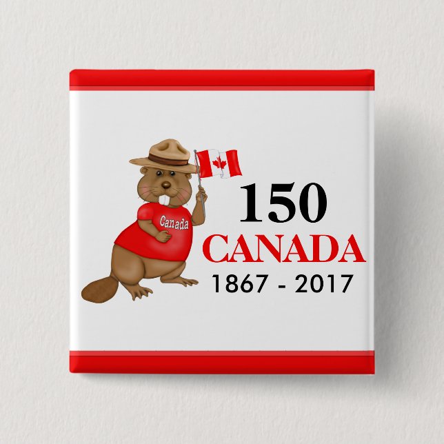 Proudly Canadian Beaver 150 Anniversary Button (Front)