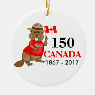 Proudly Canadian Beaver 150 Anniversary Ceramic Ornament