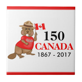 Proudly Canadian Beaver 150 Anniversary Ceramic Tile