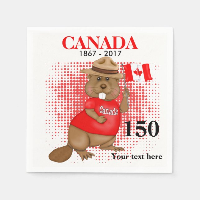 Proudly Canadian Beaver 150 Anniversary Paper Napkins (Front)