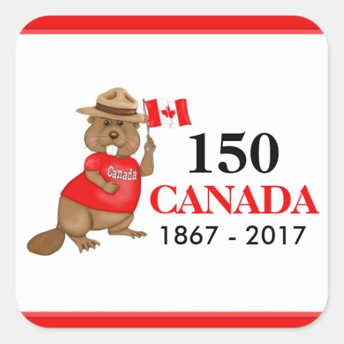 Proudly Canadian Beaver 150 Anniversary Square Sticker